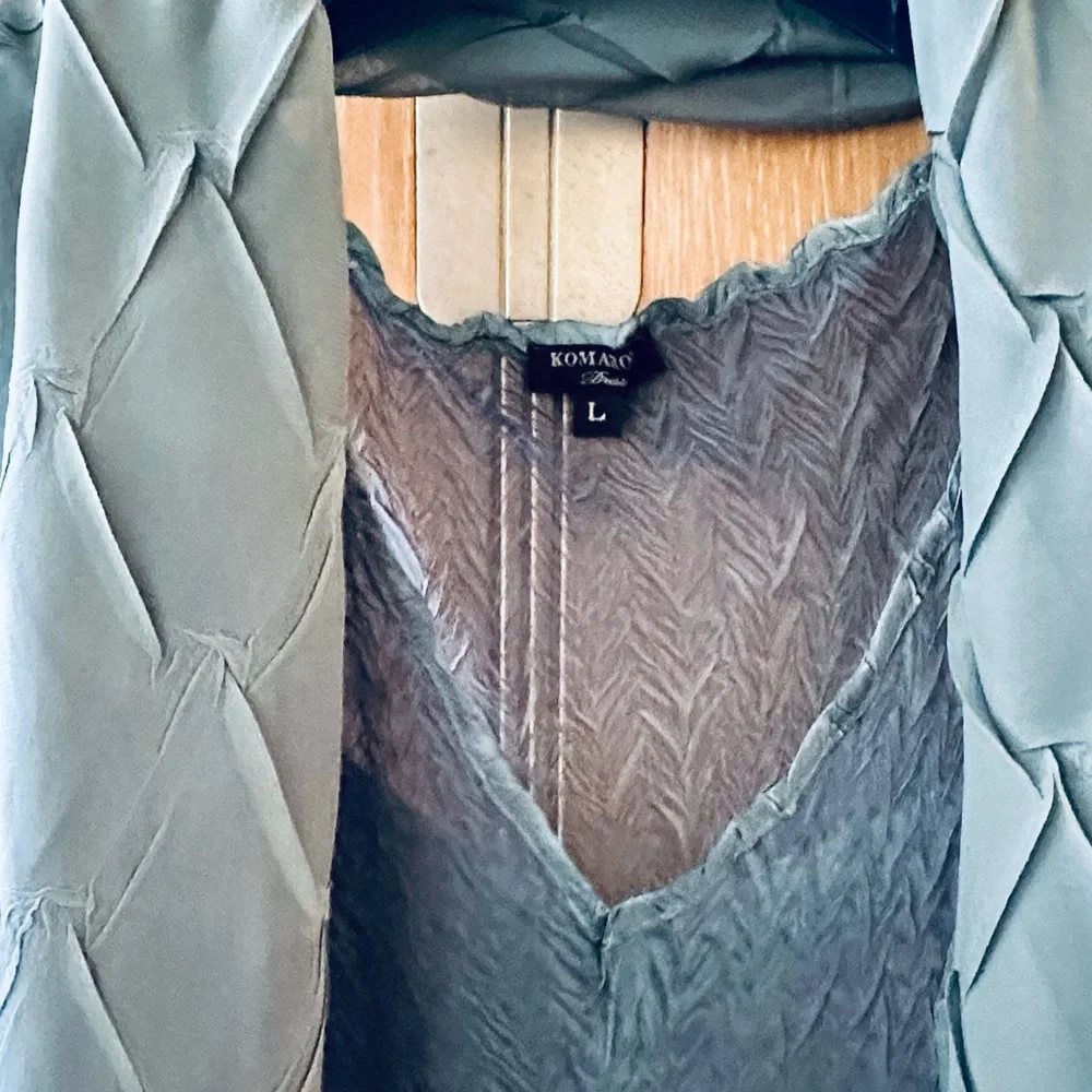 Komarov Whimsical Slate Blue Chiffon Coctail Dress - Picture 5 of 7